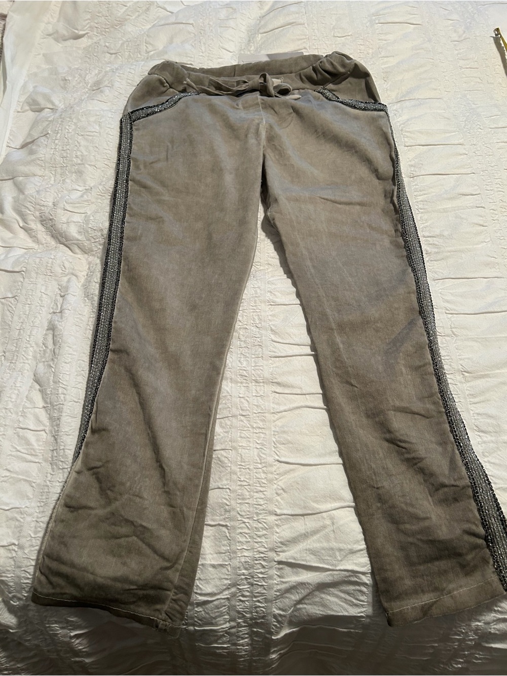 Women's Gray Side-Trim Linen Blend Lounge pants